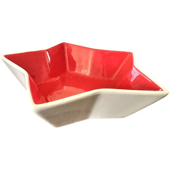 Crate & Barrel Star Shaped Ceramic Dish Red and White - Picture 2 of 3
